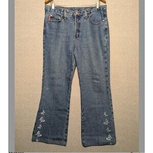 Vintage Y2K C’est Toi Butterfly Embroidered Wide Leg Flare Jeans Size 15